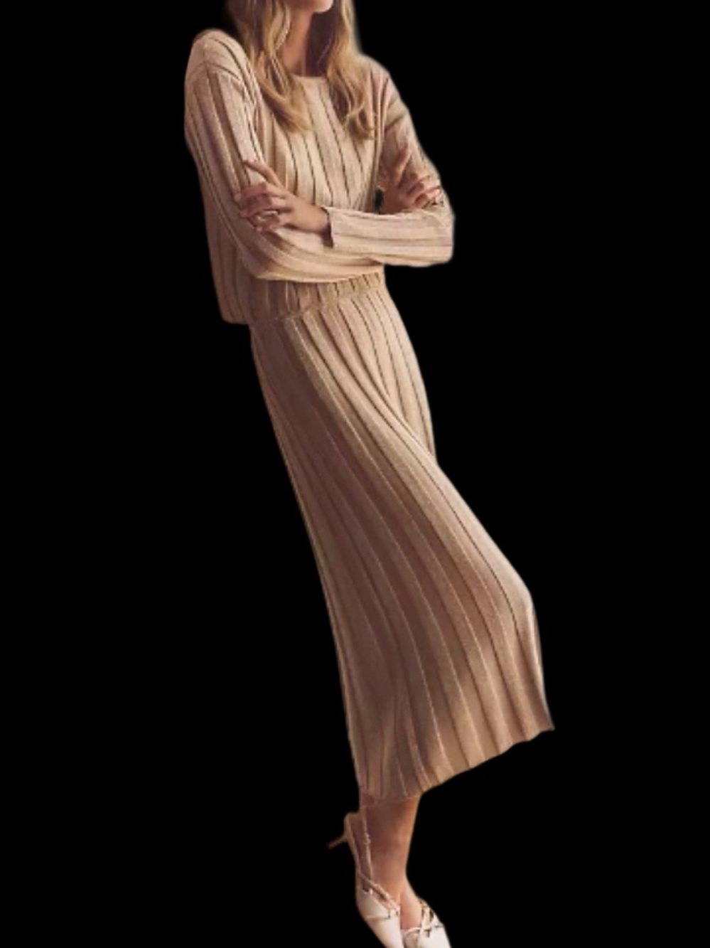 Ann Taylor Shimmer Sweater “Toasted Oat” Chic Maxi Skirt PHOTOSHOOT Sample - Med